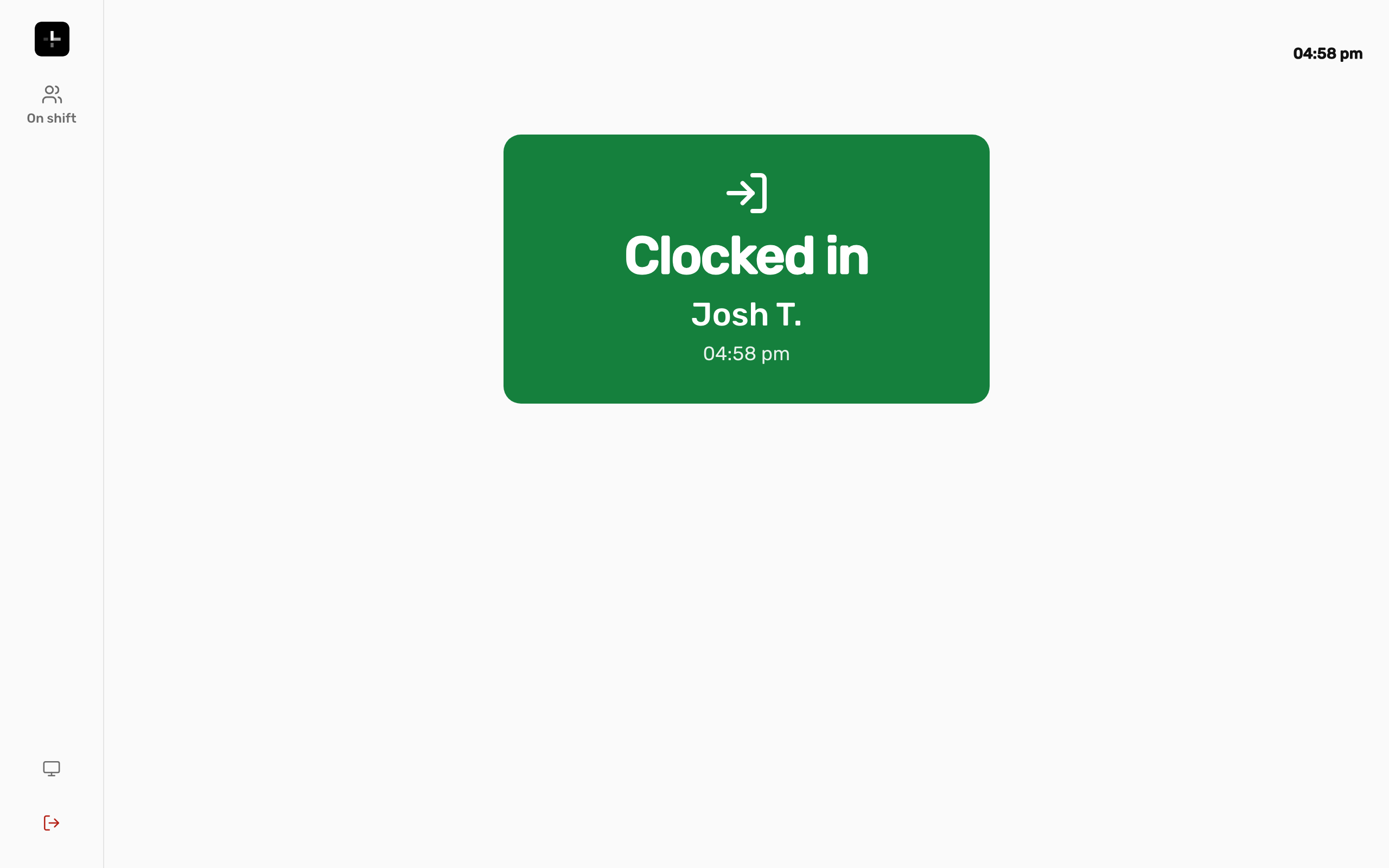A staff member clocked in on the timeclock
